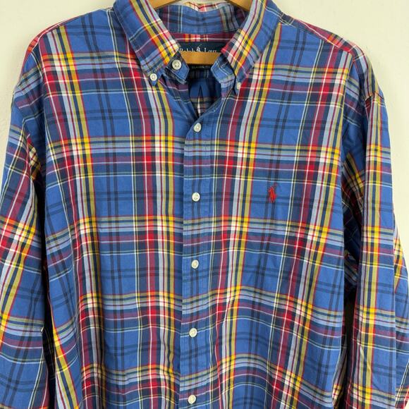 Vintage 90s Ralph Lauren Men Plaid Button Down Shirt XL Plaid Preppy Classic Fit - Picture 2 of 7